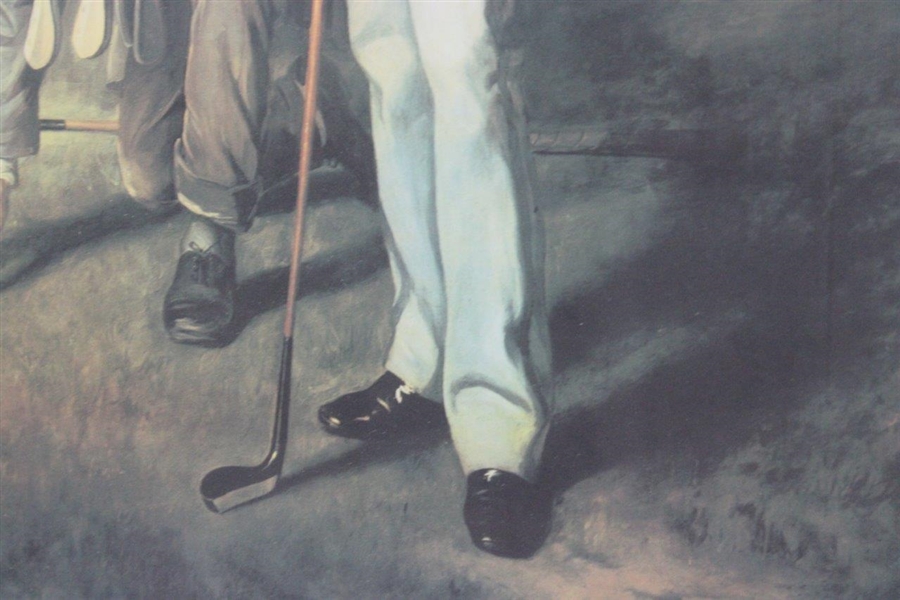 Red Coat Golfer w/Caddie In Front Of Swilken Bridge Print - Framed