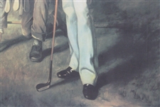 Red Coat Golfer w/Caddie In Front Of Swilken Bridge Print - Framed