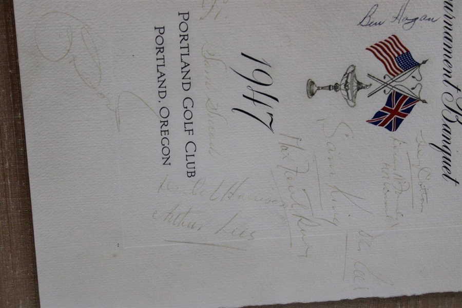 1947 Ryder Cup US Team Signed Tournament Banquet Menu - Framed JSA ALOA