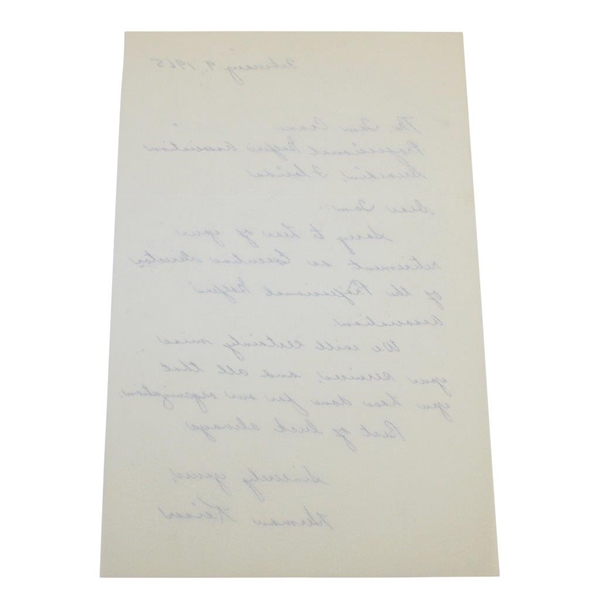 Herman Keiser Signed Letter to PGA Ex. Dir. Tom Crane on Pers. Letterhead - 2/9/1965 JSA ALOA