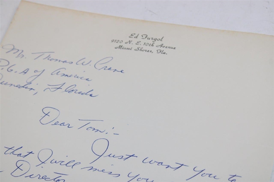Ed Furgol Signed Letter to PGA Ex. Dir. Tom Crane on Pers. Letterhead -  JSA ALOA