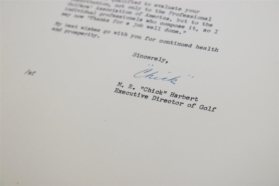 Chick Harbert Signed Letter to PGA Ex. Dir. Tom Crane on Pers. Letterhead - 1/29/1965 JSA ALOA