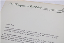 Jack Burke Letter to PGA Ex. Dir. Tom Crane on Pers. Letterhead - 1/27/1965