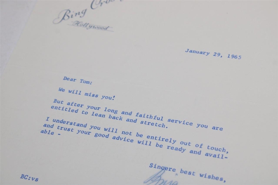 Bing Crosby Signed Letter to PGA Ex. Dir. Tom Crane on Pers. Letterhead - 1/29/1965 JSA ALOA