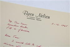 Byron Nelson Signed Letter to PGA Ex. Dir. Tom Crane on Pers. Letterhead - 2/16/1965 JSA ALOA