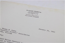 Clifford Roberts Signed Letter to PGA Ex. Dir. Tom Crane on Pers. Letterhead - 1/20/1965 JSA ALOA