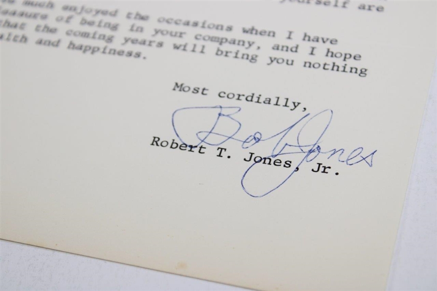 Robert T. Jones Jr. Signed Letter to PGA Ex. Dir. Tom Crane on Pers. Letterhead - 1/20/1965 JSA ALOA