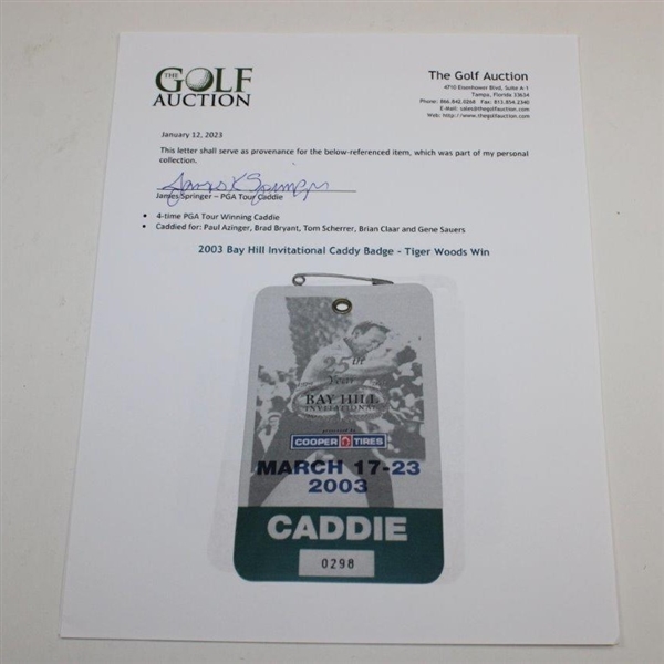 2003 Bay Hill Invitational Caddy Badge - Tiger Woods Win
