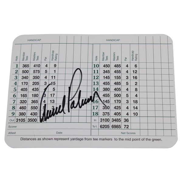 Arnold Palmer Signed Augusta National Scorecard JSA ALOA