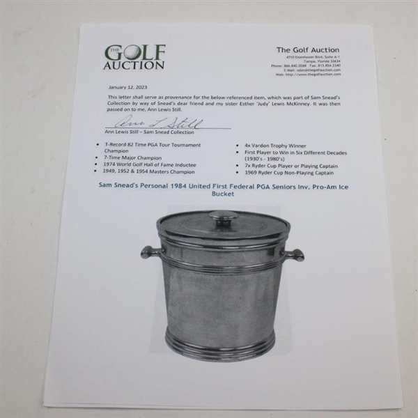 Sam Snead's Personal 1984 United First Federal PGA Seniors Inv. Pro-Am Ice Bucket