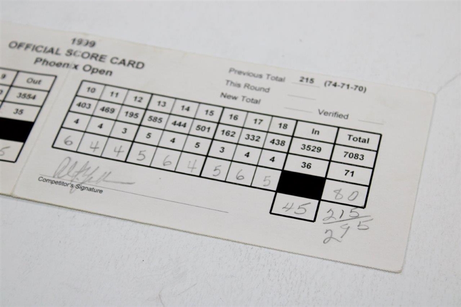 Phil Mickelson Scorecard From 1999 Phoenix Open Final Round Tommy Tolles Marker
