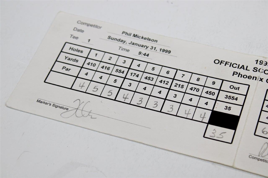 Phil Mickelson Scorecard From 1999 Phoenix Open Final Round Tommy Tolles Marker