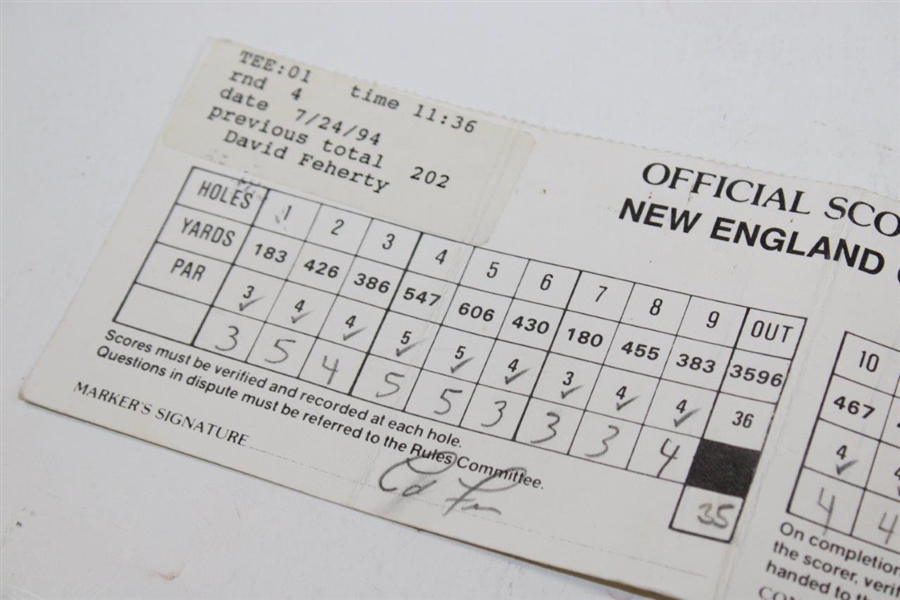 David Feherty Scorecard From 1994 New England Classic Ed Fiori Marker