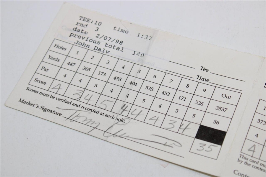 John Daly Scorecard From 1998 Buick Invitational Tommy Armour Marker
