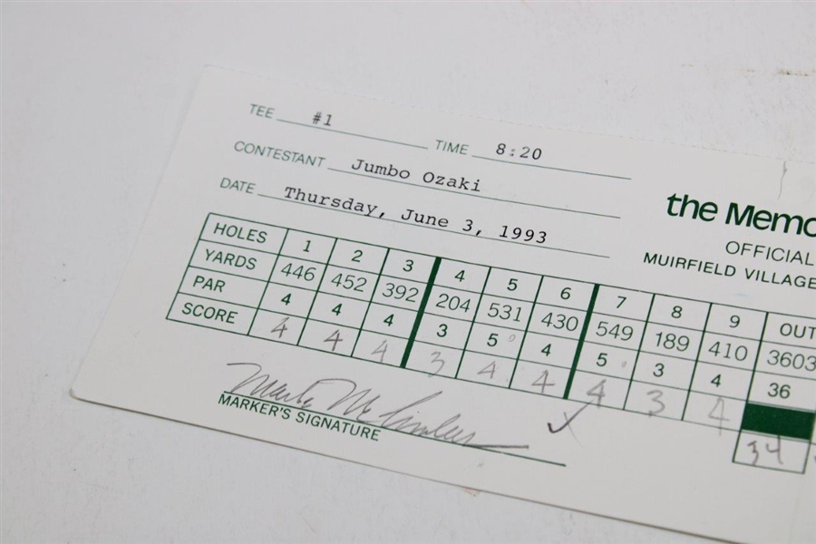 Jumbo Ozaki Scorecard From 1993 Memorial Tournament Mark Mccumber Marker
