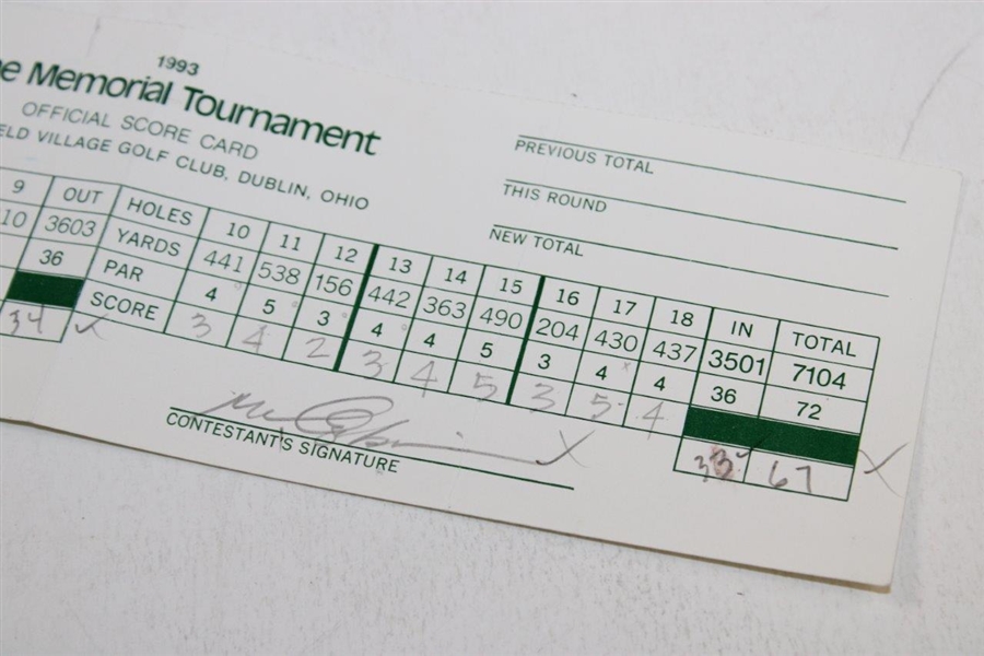 Jumbo Ozaki Scorecard From 1993 Memorial Tournament Mark Mccumber Marker