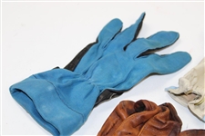 Four (4) of Ed Dudley's Personal Used Vintage Golf Gloves - Red/White/Blue/Brown