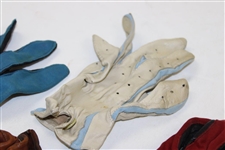 Four (4) of Ed Dudley's Personal Used Vintage Golf Gloves - Red/White/Blue/Brown