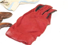 Four (4) of Ed Dudley's Personal Used Vintage Golf Gloves - Red/White/Blue/Brown