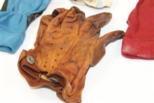 Four (4) of Ed Dudley's Personal Used Vintage Golf Gloves - Red/White/Blue/Brown