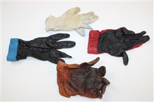 Four (4) of Ed Dudley's Personal Used Vintage Golf Gloves - Red/White/Blue/Brown