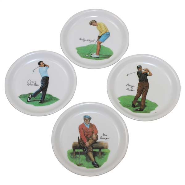 Four (4) Wilson Golf Player Small Coasters, Gene Sarazen, Mickey Wright, George Archer, & Dave Marr