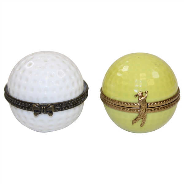 Pair Of Vintage Porcelain Golf Ball Pill Boxes - Limoges France