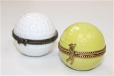 Pair Of Vintage Porcelain Golf Ball Pill Boxes - Limoges France