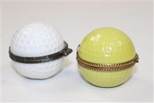 Pair Of Vintage Porcelain Golf Ball Pill Boxes - Limoges France