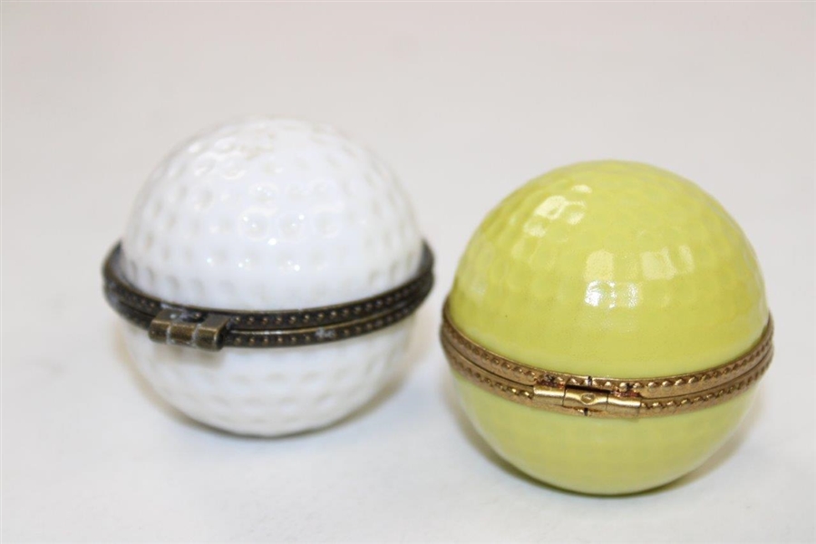 Pair Of Vintage Porcelain Golf Ball Pill Boxes - Limoges France