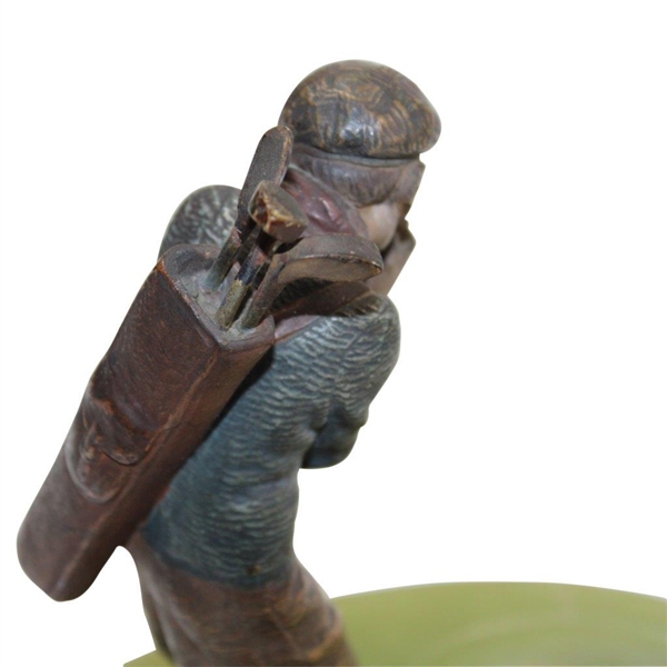 Cold Painted Bronze Casted Sculpture Of A Golfer On A Marble Pen Stand Base