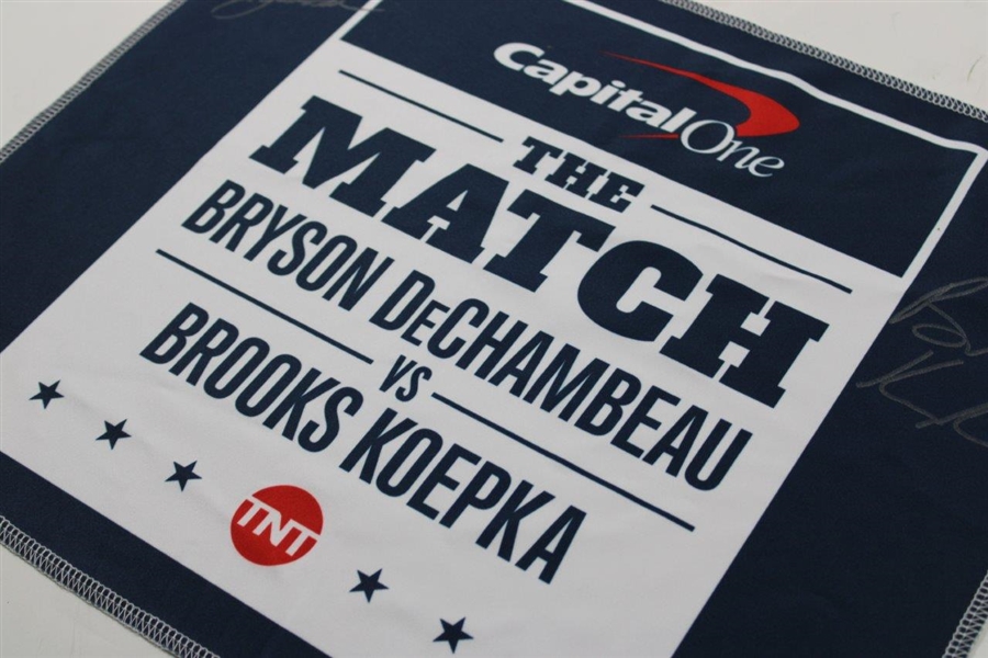 Bryson DeChambeau & Brooks Kopeka Signed Capital One 'The Match' Navy Cloth Signage JSA ALOA