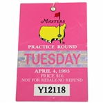 1995 Masters Tournament Tuesday Ticket #Y12118 - Tiger Woods Masters Debut