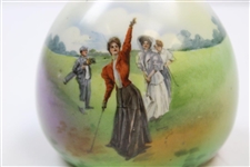 Schwarzburg Porcelain Vase with Lady Golfer in Red Coat Scene
