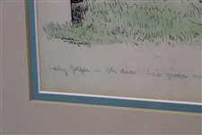 Frank Reynolds Original Lady Golfer...Always Makes Me feel… Pen & Ink Watercolor - Framed