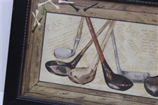 Golf Themed Clubs & Irons with Golf Balls Illustration - Framed