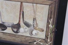 Golf Themed Clubs & Irons with Golf Balls Illustration - Framed