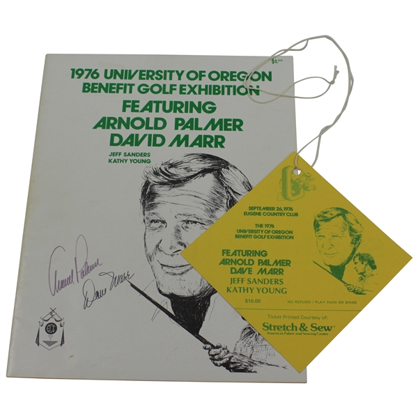 Arnold Palmer & Dave Marr Signed 1976 University Of Oregon Benefit Golf Exhibition Program with Ticket JSA ALOA