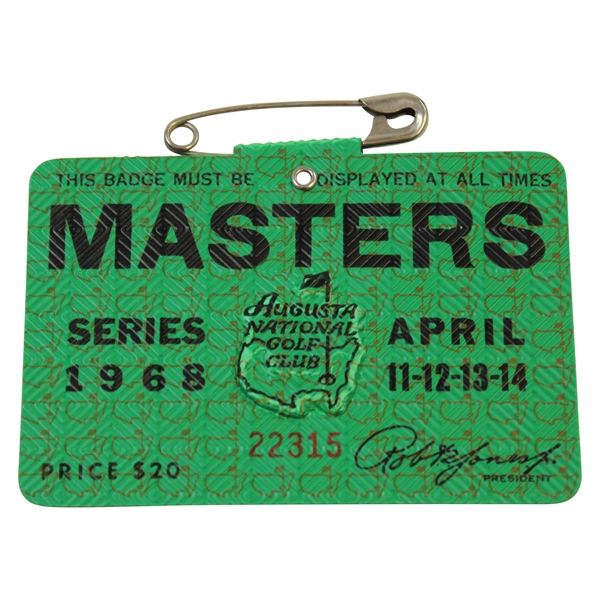 1968 Masters Tournament SERIES Badge #22315 - Bob Goalby Winner