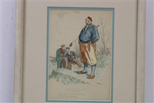Frank Reynolds Original History While You Wait Pen & Ink Watercolor - Framed