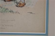 Frank Reynolds Original History While You Wait Pen & Ink Watercolor - Framed