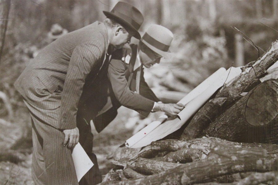 1930's Augusta National GC Original Photo of Bobby Jones & Wendell P. Miller Surveying Construction Plans
