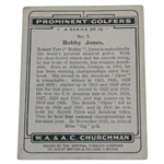 1931 Bobby Jones W.A. & A.C. Churchman's Prominent Golfers Card No. 5 of 12 Card Series