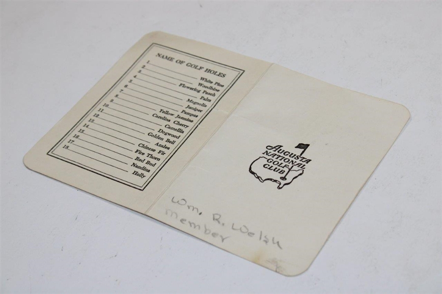 Early 1960's Black Ink Augusta National GC Scorecard Scored by Member Wm. R. Welsh