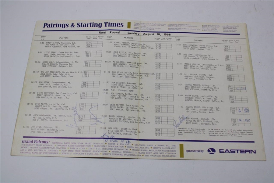 1968 Westchester Classic Program & Signed Pairing Sheet - Jack, Arnie, Snead & others on Cover