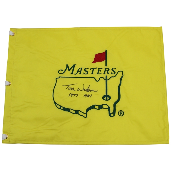 Tom Watson Signed Undated Masters Embroidered Flag with Years Won JSA ALOA
