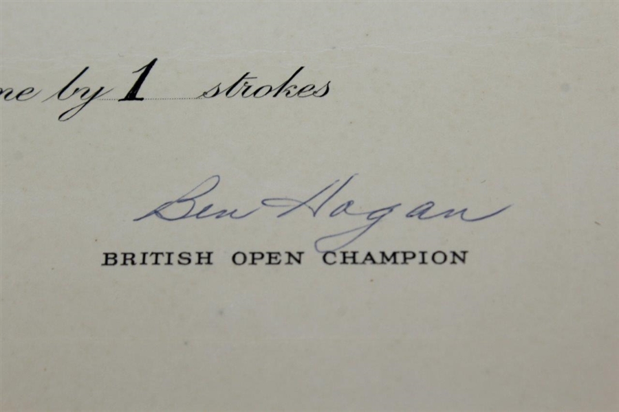Ben Hogan Signed 1953 Open Champion’s Challenge Certificate with Envelope JSA ALOA