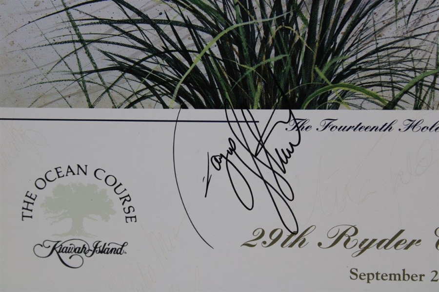 Payne Stewart Signed 1991 Ryder Cup Matches at Kiawah Island Poster w/Badge JSA ALOA