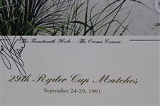 Payne Stewart Signed 1991 Ryder Cup Matches at Kiawah Island Poster w/Badge JSA ALOA
