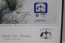 Payne Stewart Signed 1991 Ryder Cup Matches at Kiawah Island Poster w/Badge JSA ALOA